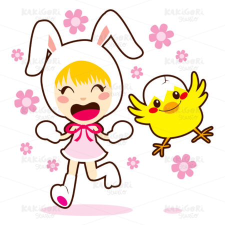 Bunny Girl And Little Chick Clipart Vector Illustration 01063