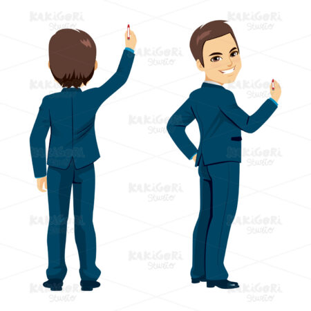 Business Man Writing Back View Clipart Vector Illustration 04634