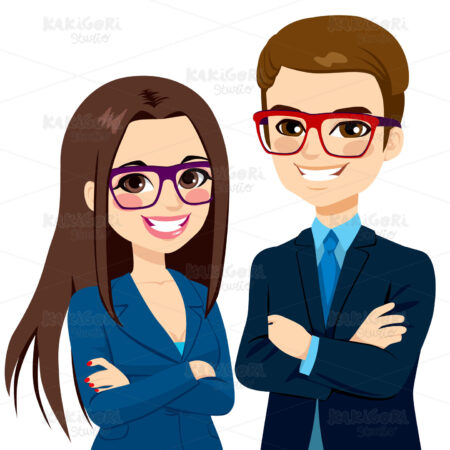 Businessman and Businesswoman Crossed Arms Clipart Vector Illustration 02459