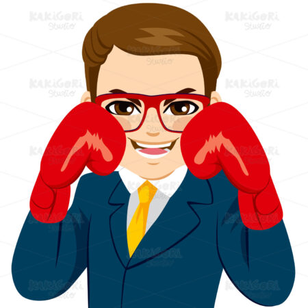 Businessman Boxing Gloves Clipart Vector Illustration 02828