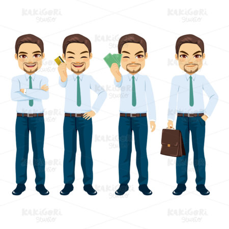 Businessman Character Poses Clipart Vector Illustration 04517