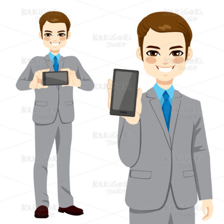 Businessman Displaying Smartphone Clipart Vector Illustration 02442
