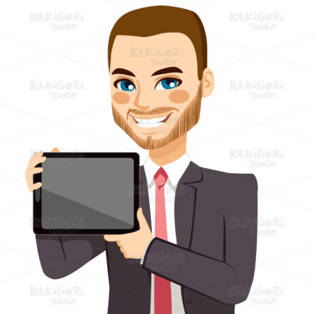 Businessman Displaying Tablet Clipart Vector Illustration 02441