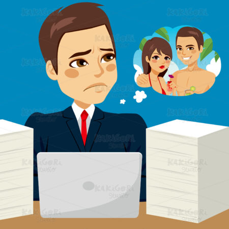 Businessman Dreaming Vacation Clipart Vector Illustration 03060