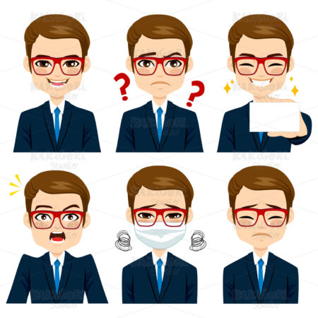 Businessman Expressions Set Clipart Vector Illustration 02454