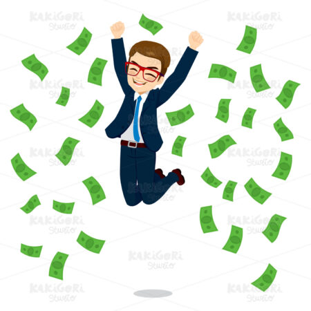 Businessman Happy Jumping Money Clipart Vector Illustration 02126