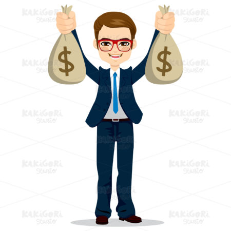 Businessman Holding Dollar Money Bags Clipart Vector Illustration 02127