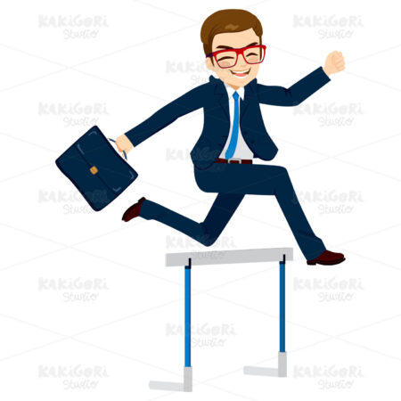 Businessman Jumping Hurdle Clipart Vector Illustration 02470