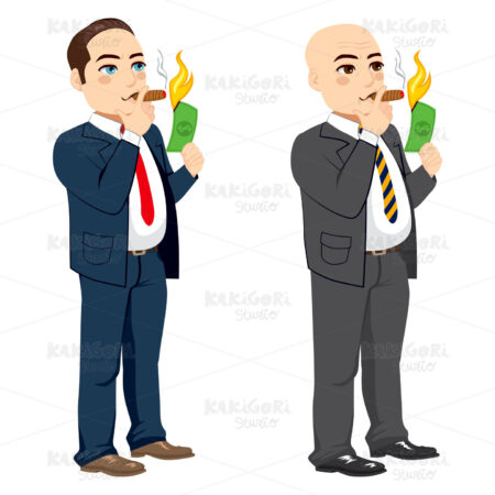 Businessman Lighting Cigar Clipart Vector Illustration 02130