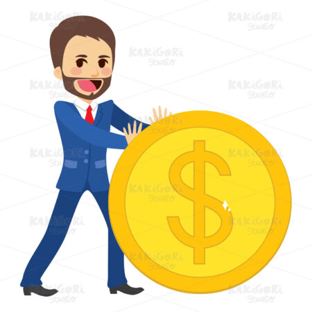 Businessman Pushing Coin Clipart Vector Illustration 03385