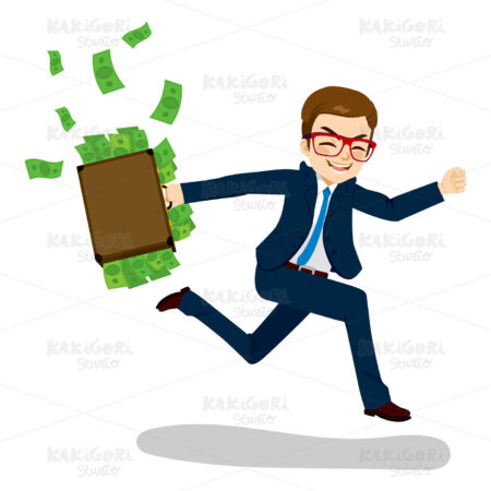 Businessman Running with Money Clipart Vector Illustration 03039