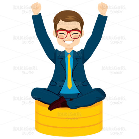 Businessman Sitting Money Pile Clipart Vector Illustration 03236