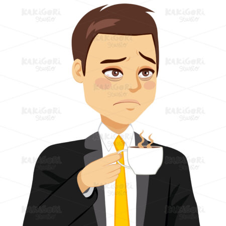Businessman Sleepy Drinking Coffee Clipart Vector Illustration 02237