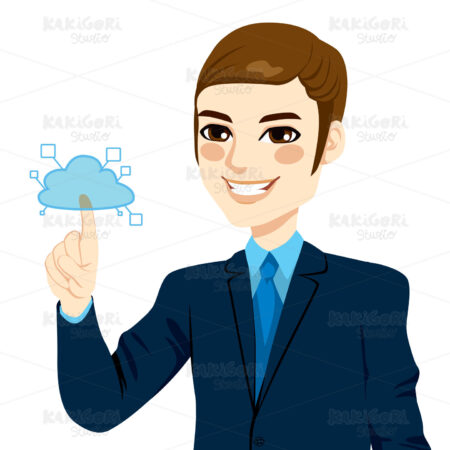 Businessman Touching Cloud Computing Clipart Vector Illustration 01326