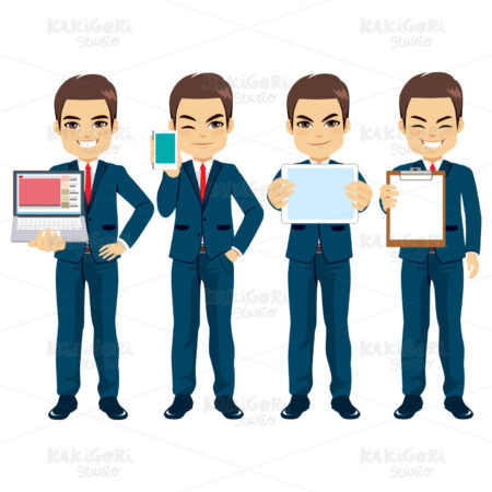 Businessman Working Character Poses Clipart Vector Illustration 04518