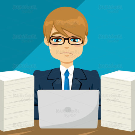 Businessman Working Hard Clipart Vector Illustration 03050