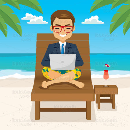 Businessman Working On Beach Clipart Vector Illustration 04755