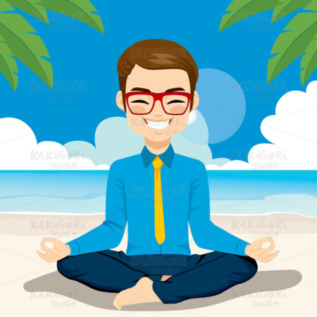 Businessman Yoga Beach Clipart Vector Illustration 03081