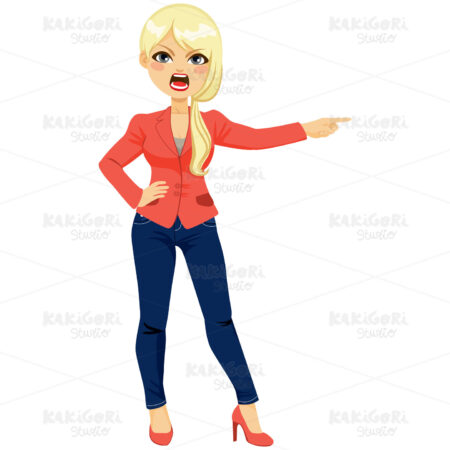 Businesswoman Angry Pointing Clipart Vector Illustration 03553