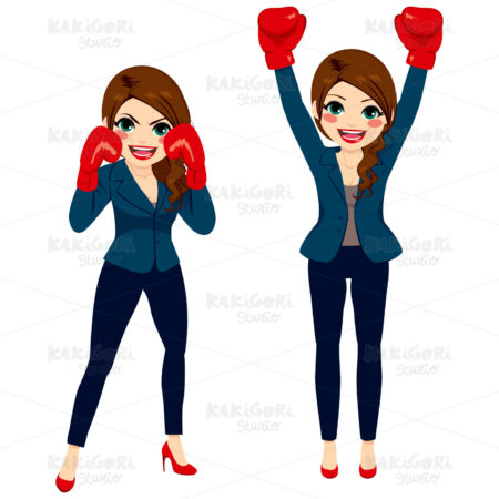 Businesswoman Boxing Fighter Clipart Vector Illustration 02819