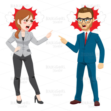 Businesswoman Businessman Fighting Clipart Vector Illustration 03946