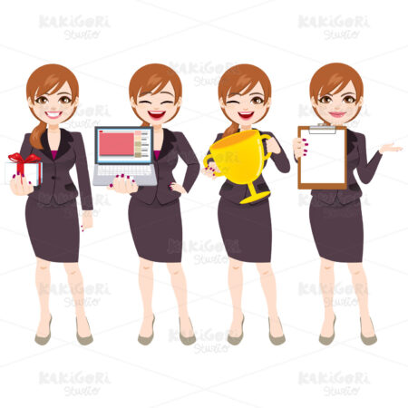 Businesswoman Character Poses Clipart Vector Illustration 04528