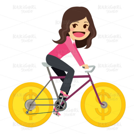 Businesswoman Coin Bicycle Clipart Vector Illustration 03423