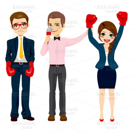 Businesswoman Combat Winner Clipart Vector Illustration 02826