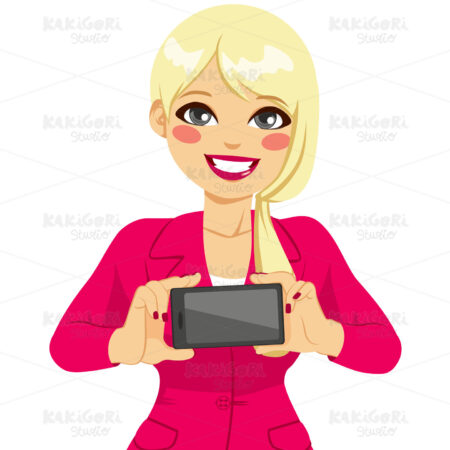 Businesswoman Displaying Horizontal Smartphone Clipart Vector Illustration 02414