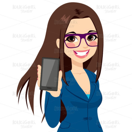 Businesswoman Displaying Vertical Smartphone Clipart Vector Illustration 02415