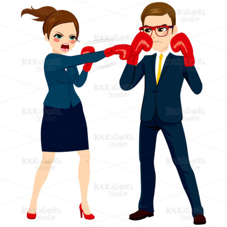 Businesswoman Fighting Against Businessman Clipart Vector Illustration 02837