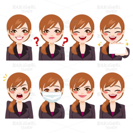 Businesswoman Funny Expressions Clipart Vector Illustration 04437