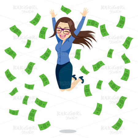 Businesswoman Happy Jumping Money Clipart Vector Illustration 02124