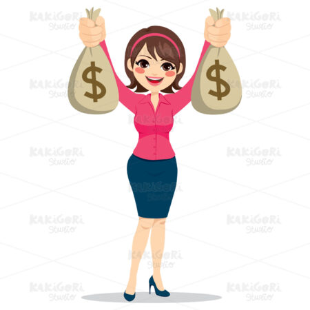 Businesswoman Holding Money Bags Clipart Vector Illustration 02648