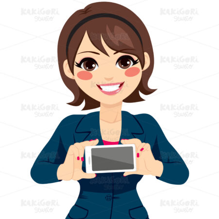Businesswoman Holding Smartphone Clipart Vector Illustration 02613