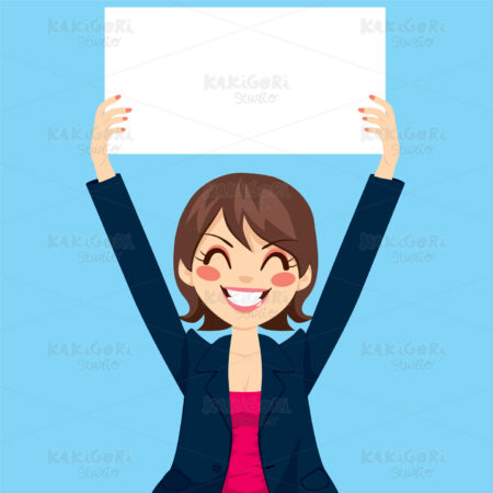 Businesswoman Holding White Board Clipart Vector Illustration 01278