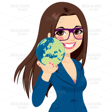 Businesswoman Holding World Clipart Vector Illustration 02728