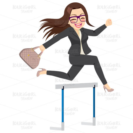 Businesswoman Jumping Hurdle Clipart Vector Illustration 02475