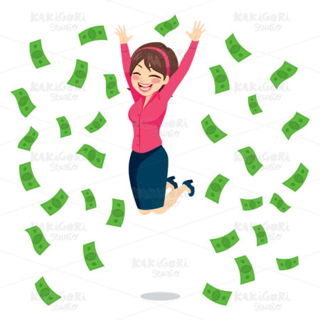 Businesswoman Jumping Money Clipart Vector Illustration 02646