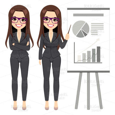 Businesswoman Pointing Chart Clipart Vector Illustration 02474