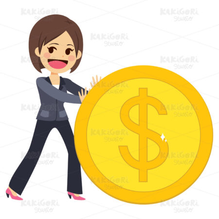 Businesswoman Pushing Coin Clipart Vector Illustration 03425