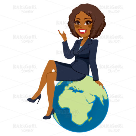 Businesswoman Sitting Africa Globe Clipart Vector Illustration 03116