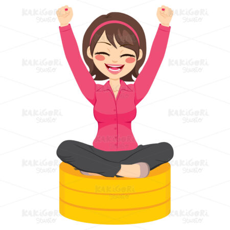 Businesswoman Sitting Coins Clipart Vector Illustration 03281