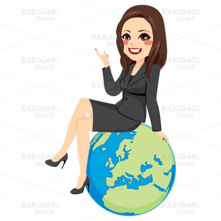 Businesswoman Sitting Europe Globe Clipart Vector Illustration 03092