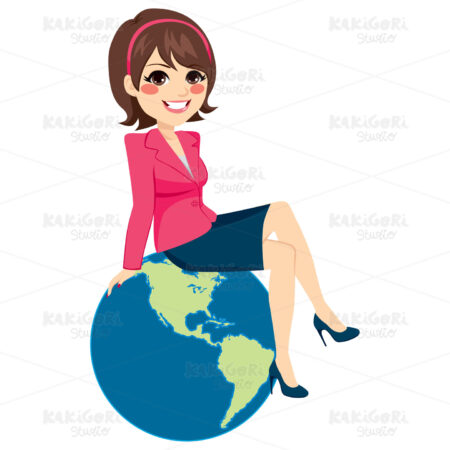 Businesswoman Sitting Globe Clipart Vector Illustration 02731