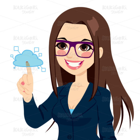Businesswoman Touching Cloud Computing Clipart Vector Illustration 01325