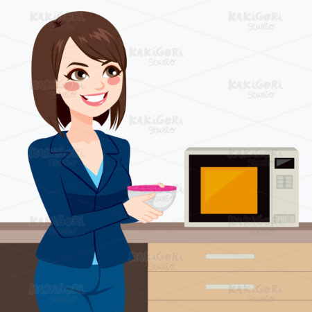 Businesswoman Using Office Kitchen Microwave Clipart Vector Illustration 02227