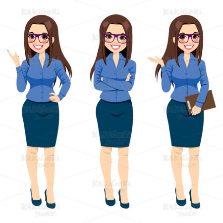Businesswoman With Glasses Gestures Clipart Vector Illustration 01345