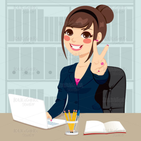 Businesswoman Working At Office Clipart Vector Illustration 01292