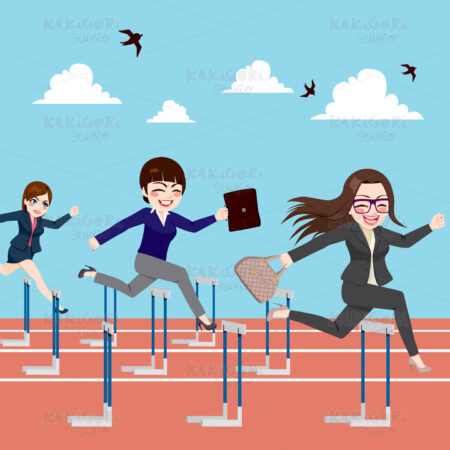 Businesswomen Competition Jumping Hurdle Clipart Vector Illustration 02477
